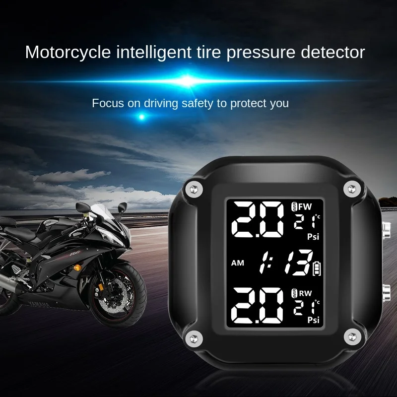 

Bike Motorcycle TPMS Sensor Motor Tire Pressure Temperature Monitoring Alarm System and 2 External Sensors LCD Display