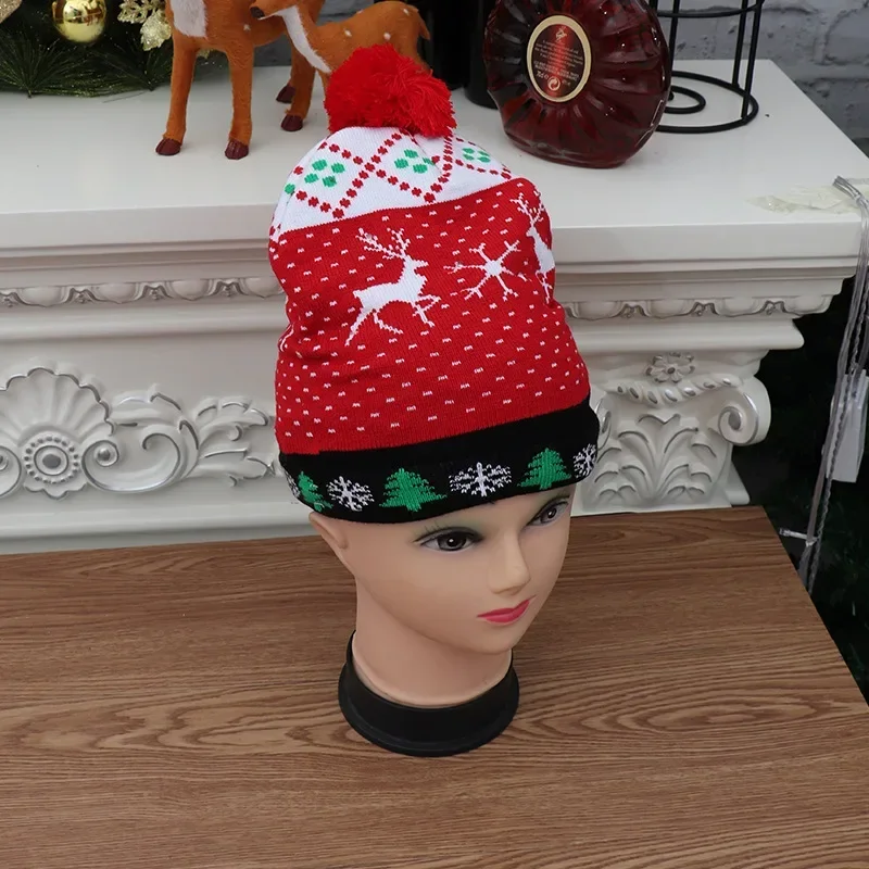 Christmas Hats LED Light Cartoon Santa Claus Snowman Elk Knitted Xmas Soft Hat Noel Merry Christma Decoration New Year Gift christmas beanie hat,christmas hat holder