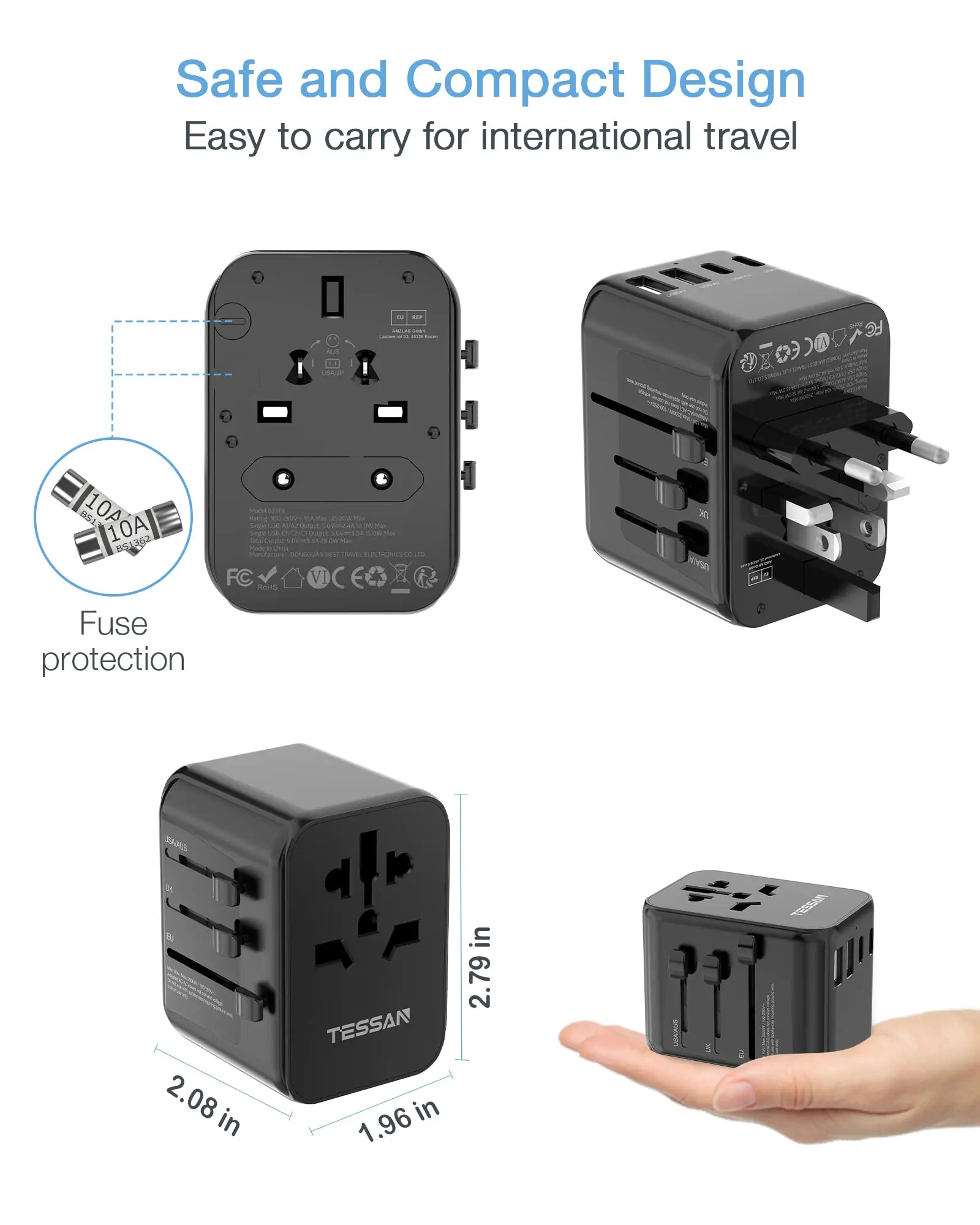 World Wide Travel Adapter SRI LANKA Extension Lead 3 UK Plug 3 USB