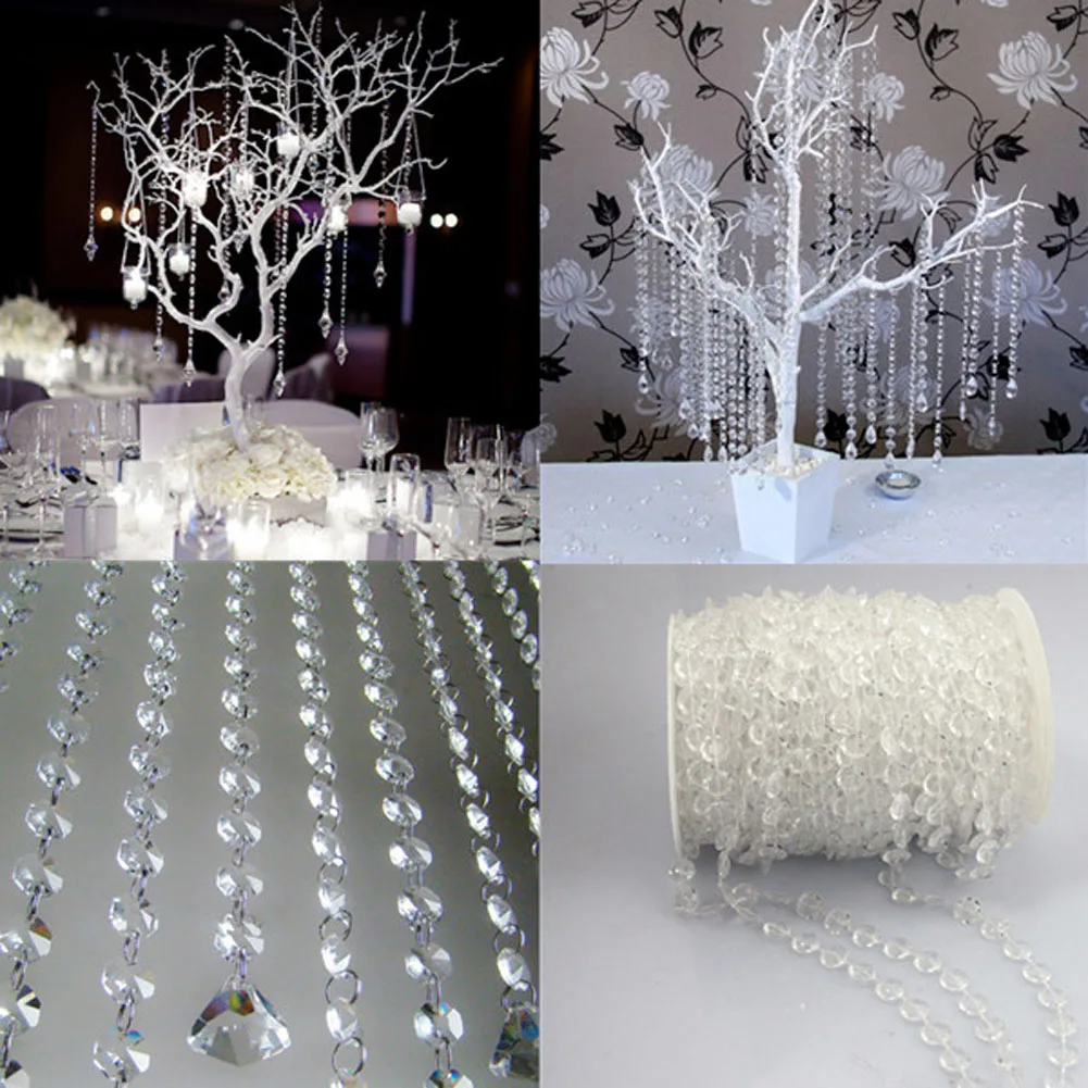 30M/Roll Garland Diamond Chain Acrylic Crafts Decorative Tassel Beads Strings Pendant Decoration Accessory for Window Displays