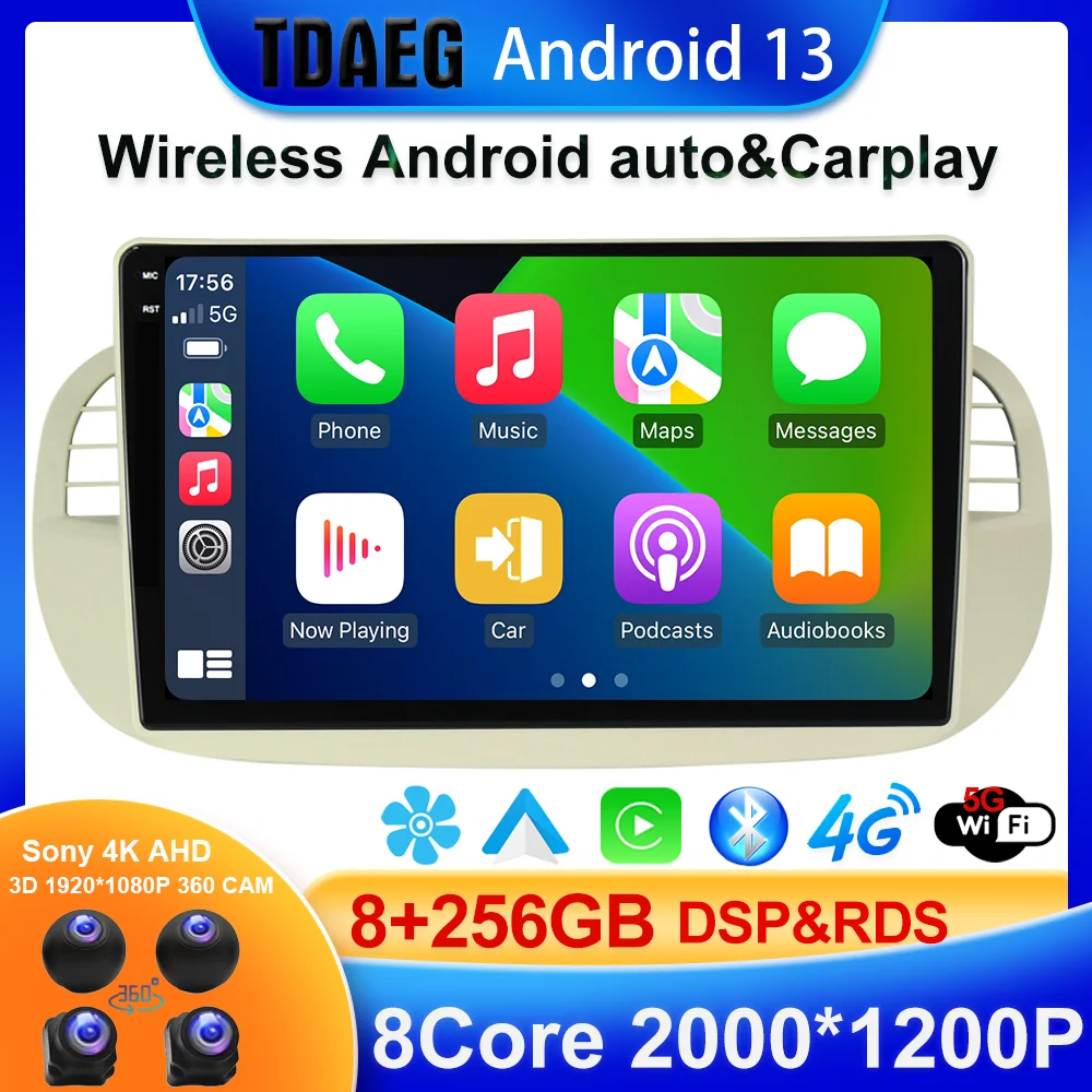 Android 13 Per Fiat 500 Radio Multimedia Buit In Dps Navigazione Gps Per Auto Wifi 4G Wireless Auto Carplay Car Dvd Media Player 5G