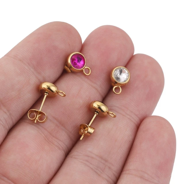 10pcs Stainless Steel 18K Gold-Plate Clear Multicolor Earring Posts Ear  Studs with Loop Fit DIY Earrings Jewelry Making Supplies - AliExpress