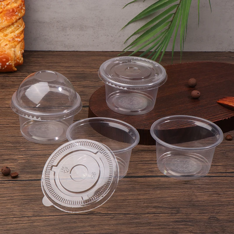 New 50Pcs 250ML Disposable Salad Cup Transparent Plastic Dessert Cups Bowls Container With Dome/Flat Lids Ice Cream Dessert Cups