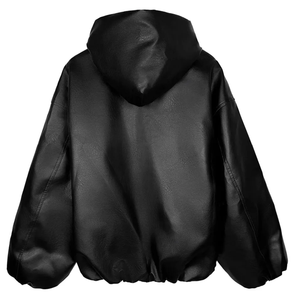 High Street Black Color Pu Leather WIndbreaker Coat Mens and