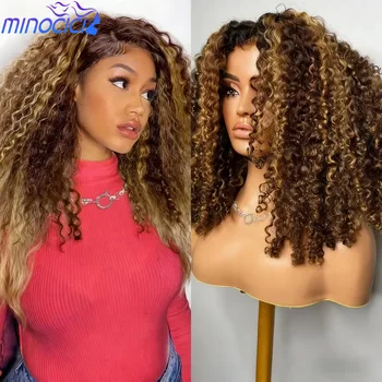Curly Short Bob Wig Human Hair Glueless Highlight 4/27 5X5 Hd Lace Closure Wig Lace Frontal Wigs Deep Wave Pre Plucked Wigs 16In 1