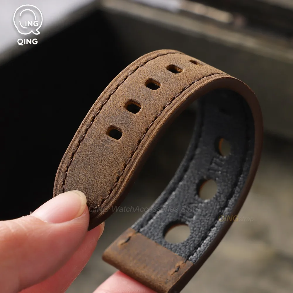 Vintage Matte Leather Watchband with Black Needle Buckle