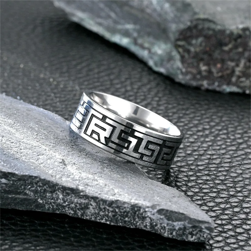 Finger Ring Titanium Steel Men's Ring Retro Style Handicraft Fashion Trendy Father's Day Gift