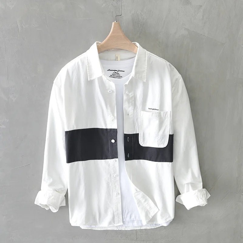 

Рубашка мужская с открытыми плечами, модная универсальная уличная одежда в стиле пэчворк, свободного кроя, Молодежный топ в Корейском стиле