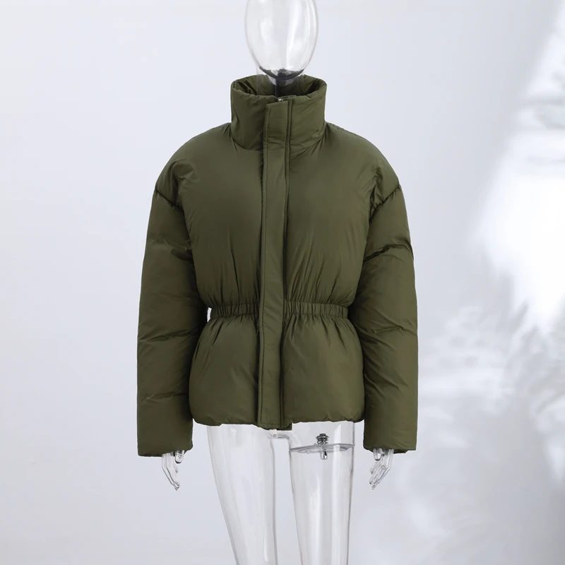 Fashion Glossy Padded Jackets Women's Drawstring Zipper Stand Collar Thicken Coats 2026 New Ladies Winter Solid Color Outwear