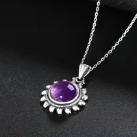 Collier en argent Sterling 925 avec améthyste Labradorite naturelle, collier Vintage en forme de soleil, cadeaux, bijoux fins pour femmes et hommes 3