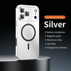 Sleek Aluminum Magnetic Phone Case with Magsafe Compatibility and Shockproof Matte Finish - iPhone 16 (Silver)