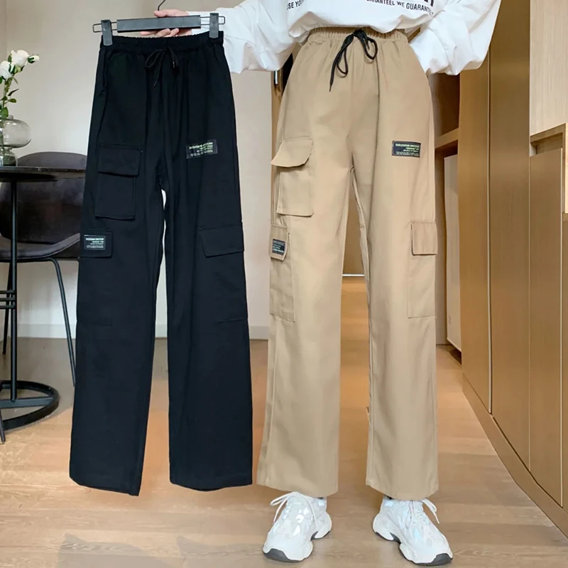 

Y2K Women Cargo Pants Korean Casual Streetwear Loose Wide Leg Pants Summer Fashion Female High Waist Ankle Length Pants