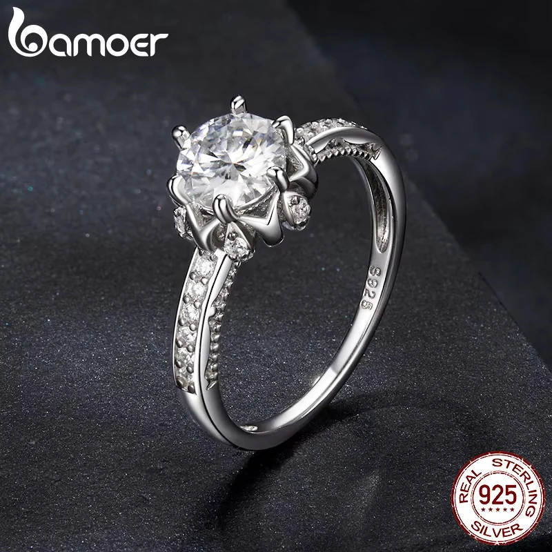 BAMOER D Color VVS1 Flower Ring 1ct Round Moissanite Diamond - Image 5