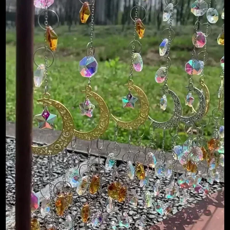 Crystal Moon Star Pendant Wind Chimes Hanging Sunlight Catcher Home Decor