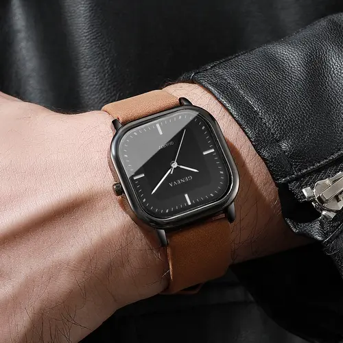 Fashion Square Dial Men's Watches Minimalist Quartz Watch Casual Leather Strap Wristwatch Reloj Hombre（Without Box） - Image 4