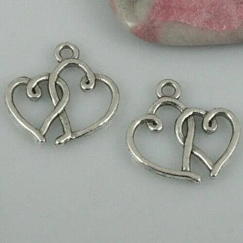 

20pcs 19.6*18.8mm hole 1.8mm tibetan silver color linked hearts charms EF0455