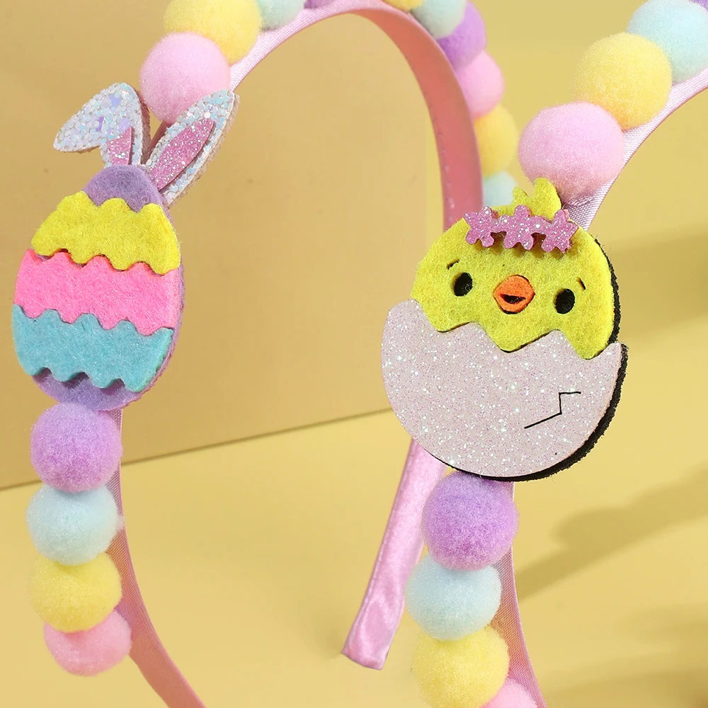 2Pcs Rabbit Fur Ball Headband Cute Rainbow Cartoon Unicorn Bow Hair Bands For Girls Children Kids Diadem Headdress Accessories
