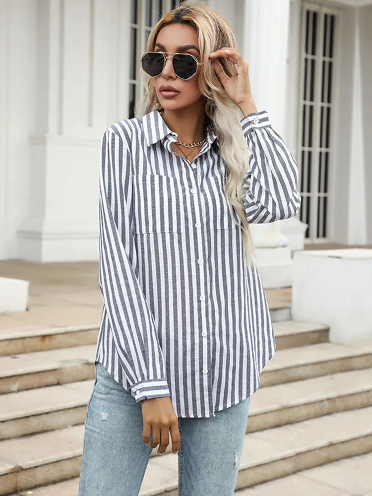 JIM & NORA Spring And Autumn Seasons New Comfortable Long Sleeve Elegant Striped Women's Blouses Blusas Para Mujer Moda 2023 nora webster