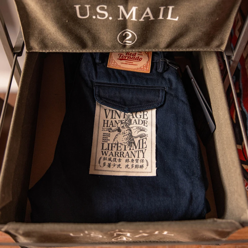 Red Tornado Selvedge Denim Officer Chino Vintage WW2 Military Trousers Slim Fit Blue-Black ONEWASH 2