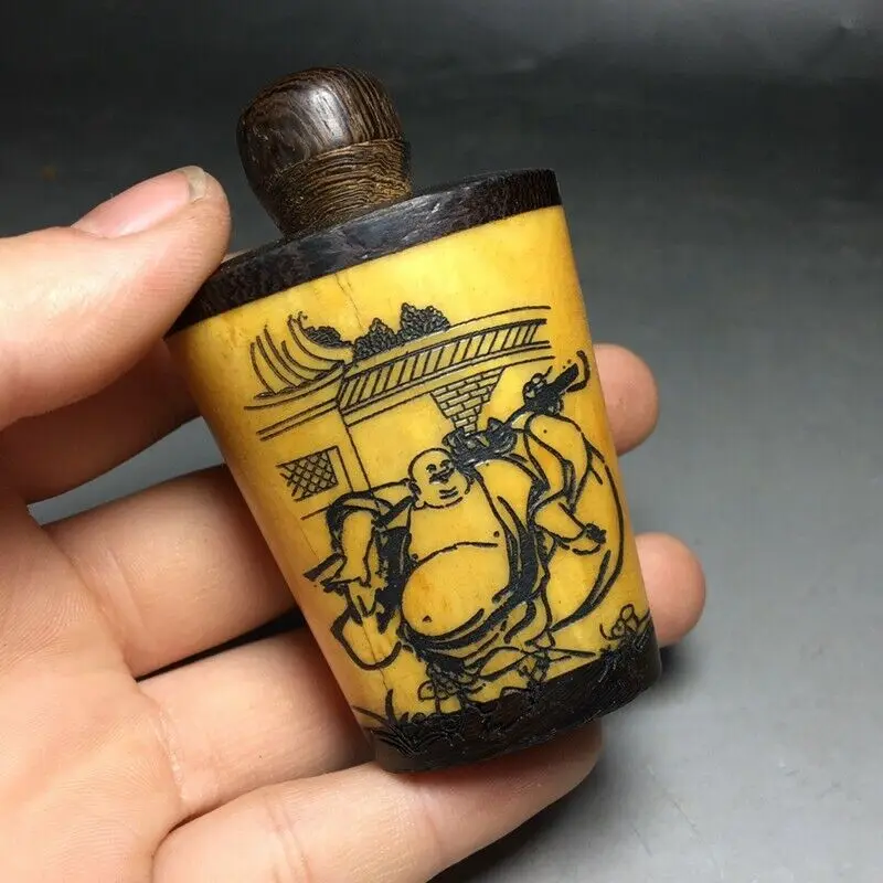 

Old Chinese Ox Hand Painted Buddha statue snuff bottle