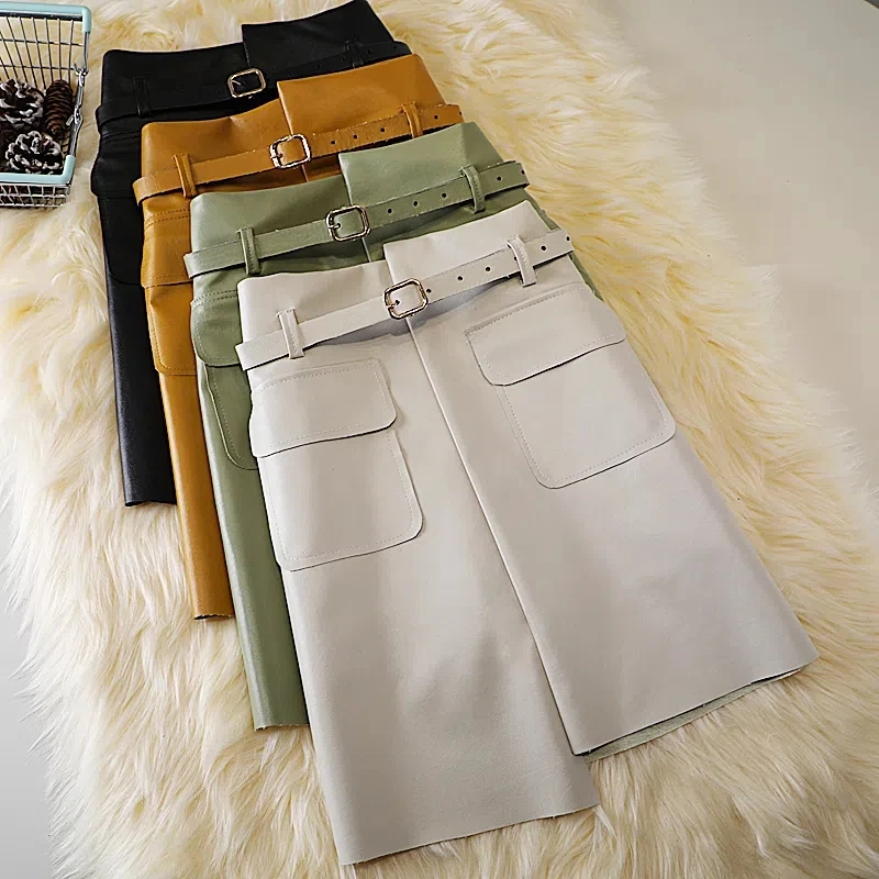 

Autumn Winter Mini Temperament Hot Small Women's High-Waisted PU Leather A-Line Hip Short Skirt
