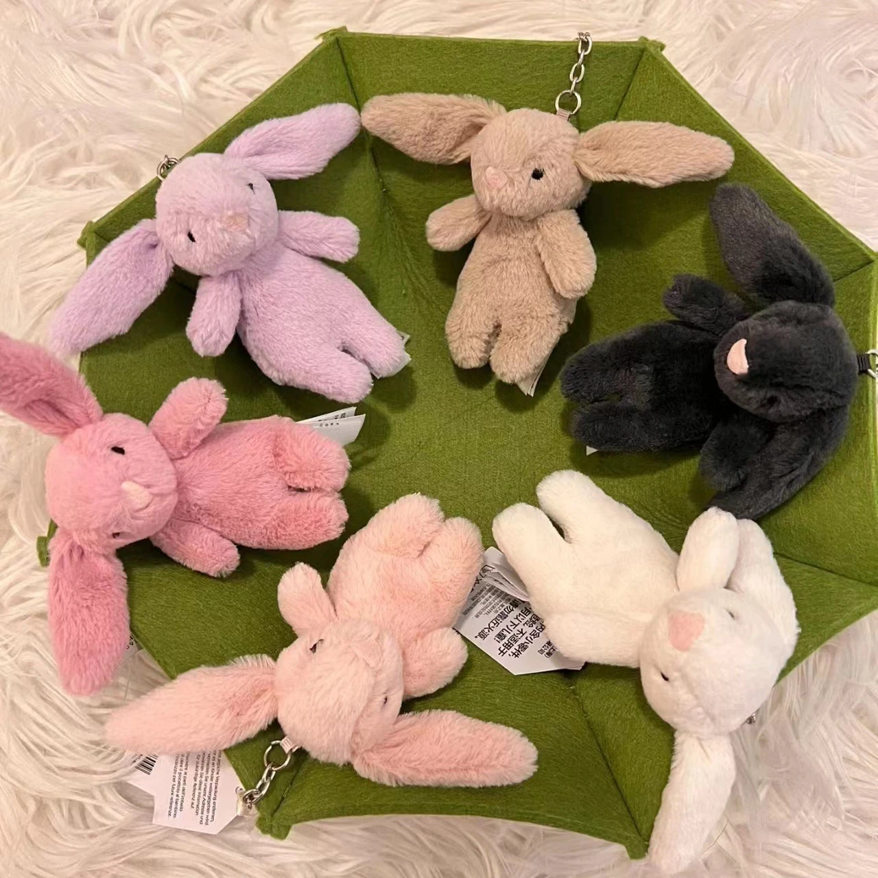 Stuffed Animals Cute Cartoon Rabbit Keychain Love Pompom Trinket Toy Girl Bag Car Keychain Mobile Phone Pendant Jewelry Gift - 2