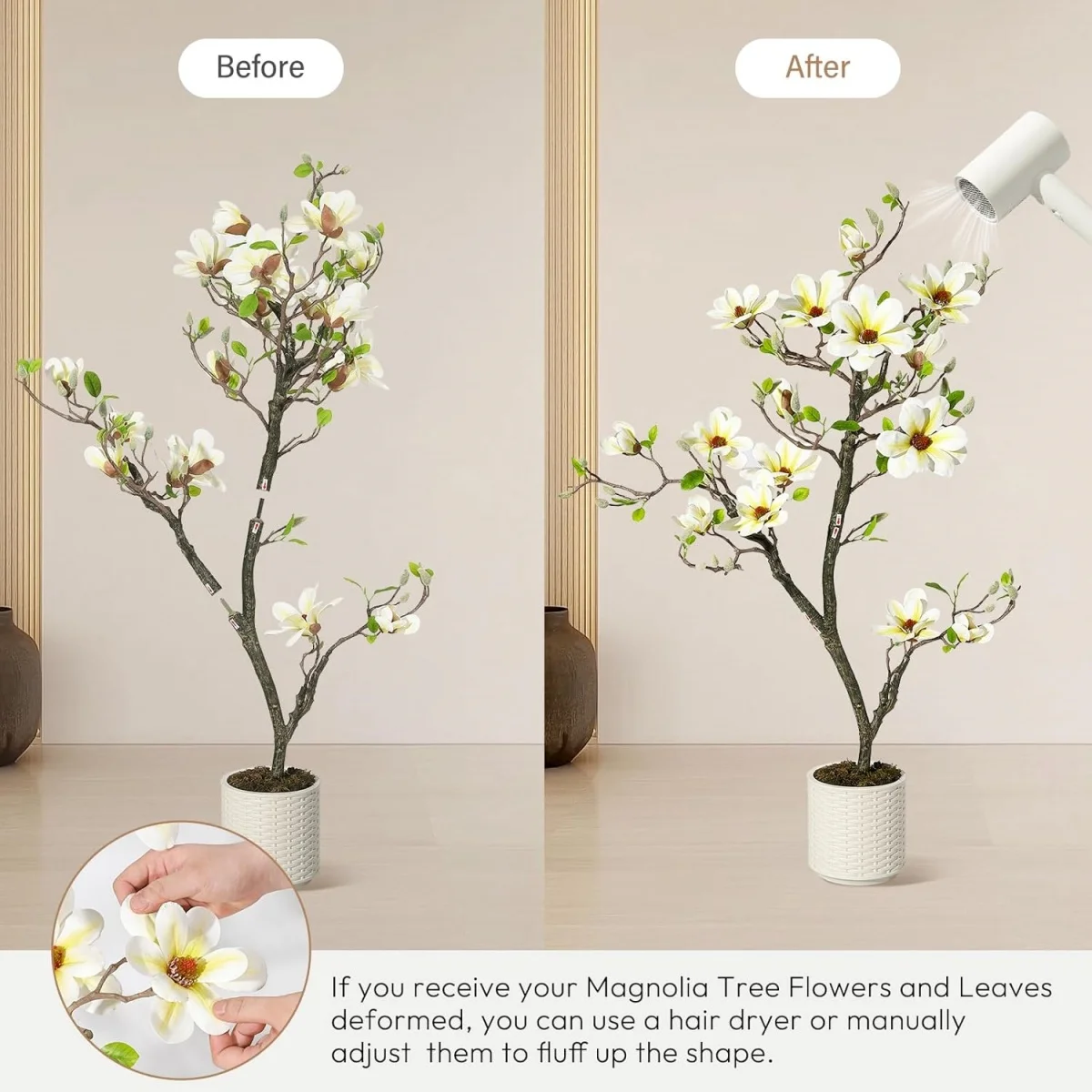 120 cm/150 cm/180 cm hoher künstlicher Magnolienbaum, künstliche Magnolienpflanze, künstliche Blumenbäume, künstliche Pflanzen für die Dekoration zu Hause und im Büro – Detail 7