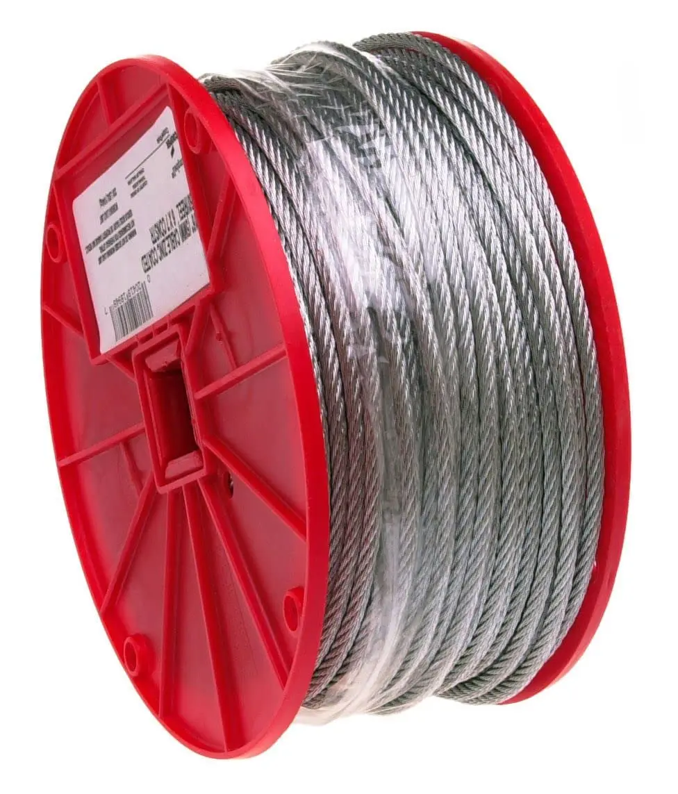 Steel Wire Rope on Reel, 7x7 Strand Core, 1/8" Bare OD, 500' Length, 340 lbs Breaking Strength