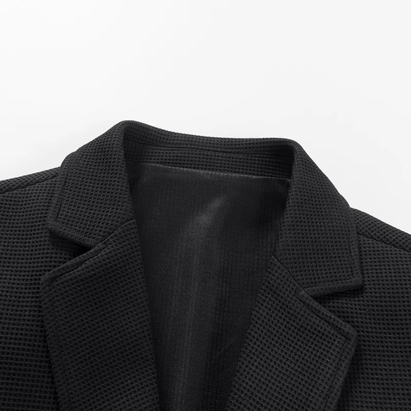 Fashion Men's Blazers 2023 Autumn New in Gray Black Coffee Single Breasted Waffle Casual Blazer Coat Office Chic Male Jacket Top