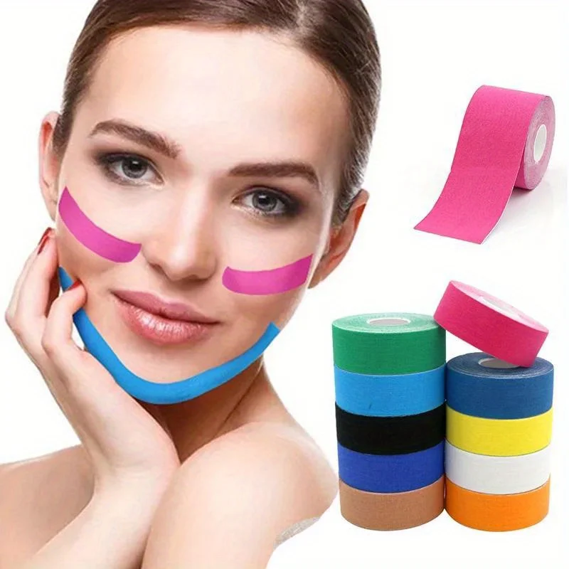 5M Face Lifting Tape, Cotton Kinesiology Tape For Face V Line And Neck Eyes Area Lifting, Breathable, Waterproof And Comfortable 3