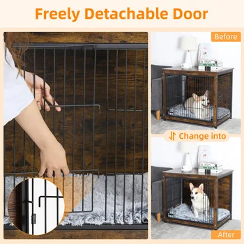 Large Elevated Dog Crate Wooden Dog Kennel Cage Pet House End Table with Double Door and Removable Tray Rustic Furniture Indoor 5