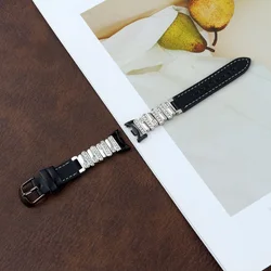 Elegant Metal & Leather Bands for Smart Watch - Bling Dressy Design for Women (Black)