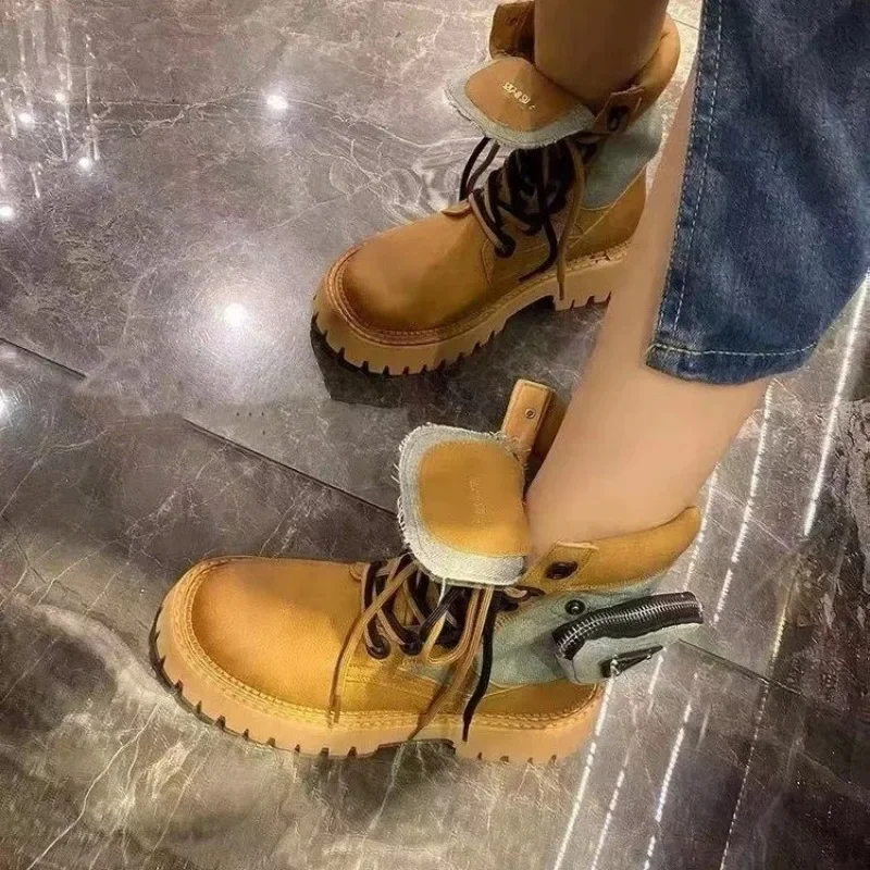 

Shoes for Women 2023 Brand Cross-tied Women's Boots Fashion Zip Casual Boots Women New Round Toe Platform Ankle Boots Zapatos