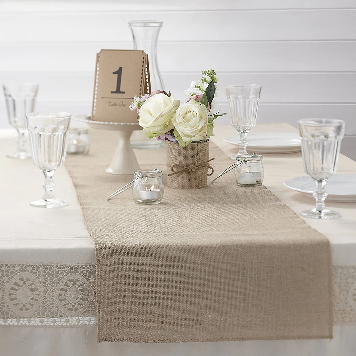 Camino de mesa de lino con punto vainica, camino de tela de lino estilo  rústico para bodas, fiestas, cocina, comedor, decoración natural, 14 x 108