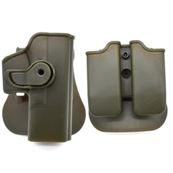 Tactical Double Magazine Pouch Pistol Holster Belt with Paddle Carry Case (Green)