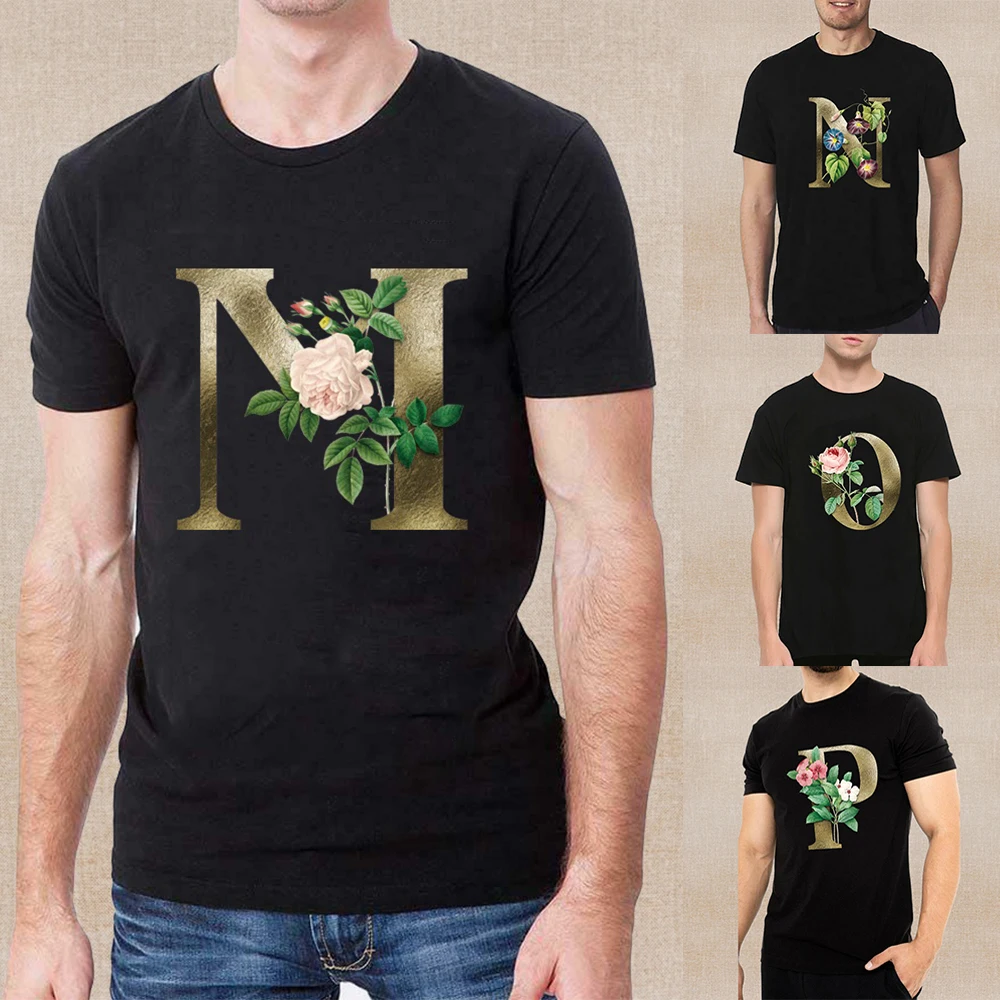 

T Shirt 2023 Golden Flower Pattern Short Sleeve Men New Fashion Pullover T-shirts O Neck Man T-shirt for Male Clothing S-5XL Top