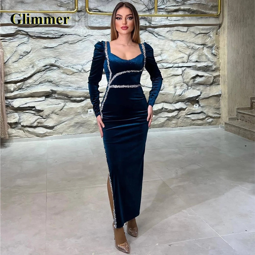 

Glimmer Square Collar Attractive Evening Dresses Formal Prom Gowns Personalised Girl Arabic Fiesta De Noche Robe Ball Stretch