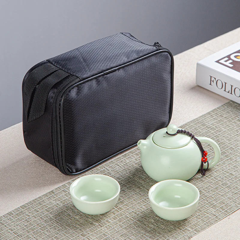 Portable Tea set include 1 Teapot 2 Teacups 1bag,Beautiful and easy teapot kettle,Chinese Travel Ceramic Portable Teaset gaiwan
