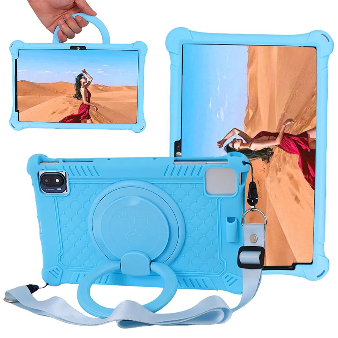 Kids-Friendly Rotating Bubble Silicone Tablet Case with Stand and Shoulder Strap
