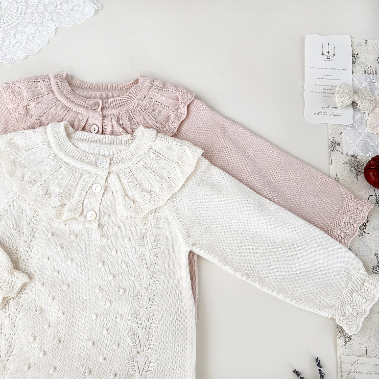 2023 neue Neugeborene Baby Mädchen Gestrickte Bodys Rüschen Kragen Spleißen Herbst Infant Baby Mädchen Overall Kinder Gestrickte Kleidung – Detail 21