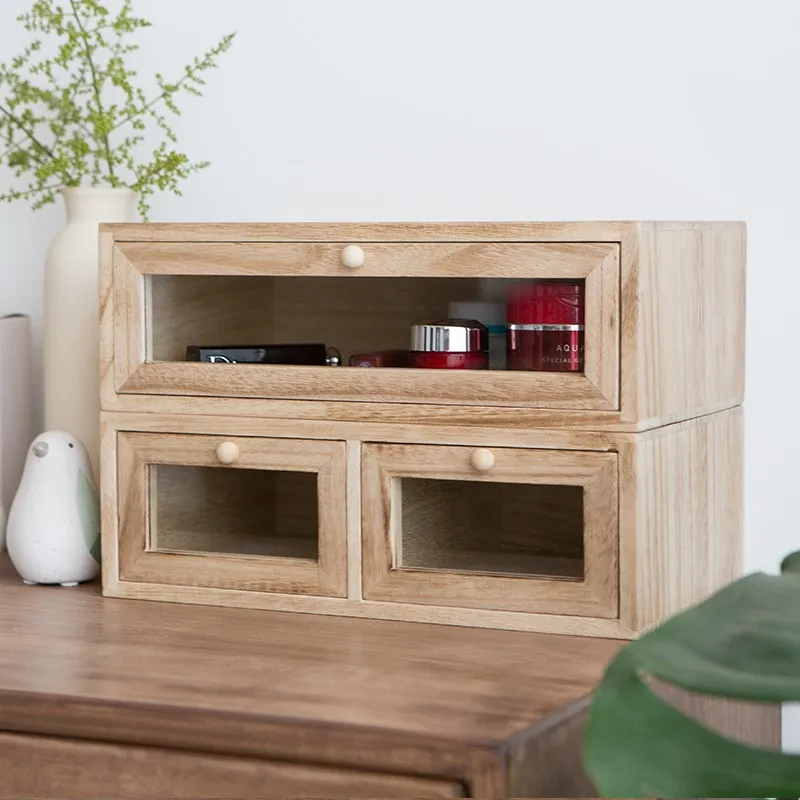 

Multi-layer Sundries Solid Wood Desktop Cosmetics Storage Box Drawer Office Japanese Jewelry Finishing Cabinet