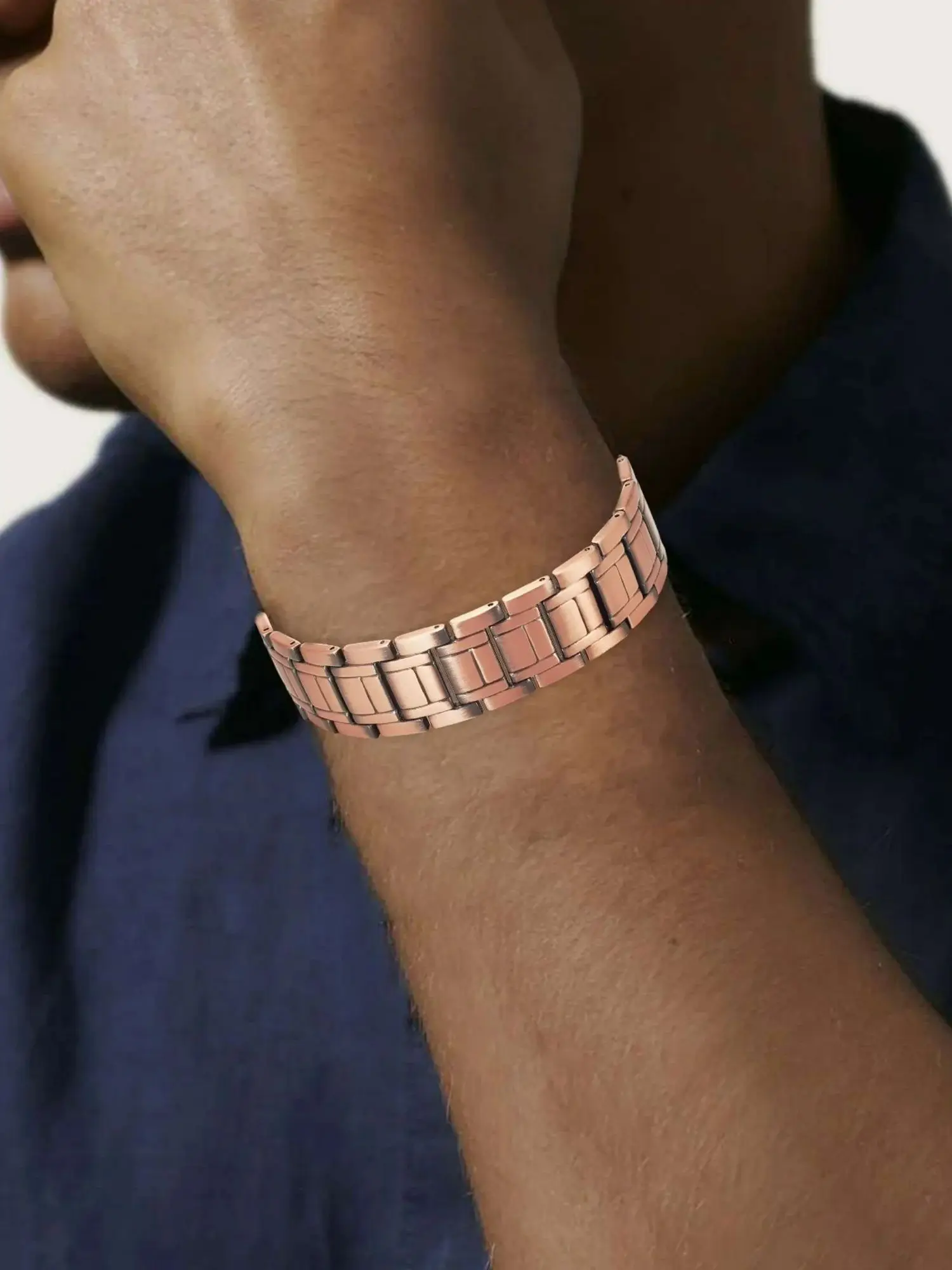 Men's copper magnetic bracelet set with three rows of magnetic chains and disassembly tools. Durable gift with size adjustment t