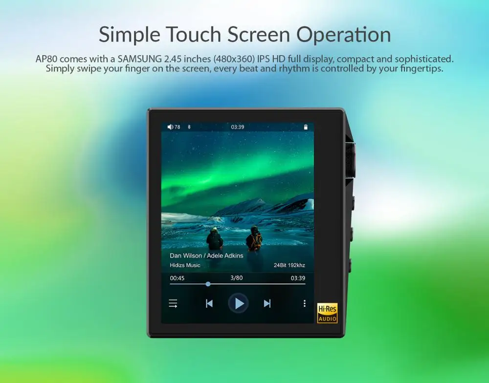 Hidizs AP80 HIFI MP3 Player Portable Touch Screen Sports Bluetooth Music MP3 Player