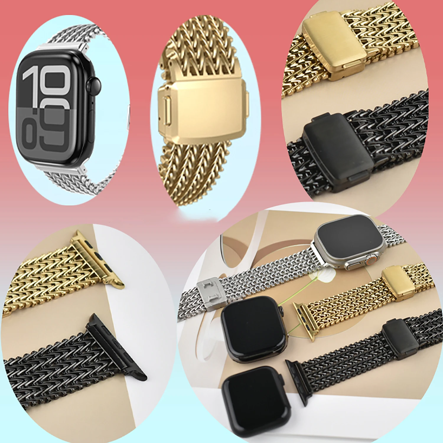 Vielseitiges Mesh-Edelstahl-Magnetarmband für Apple Watch Ultra1/2 10/9/8/7/6 und 3, für iwatch-Serie 49/46/45/44/42/41/40 mm – Detail 4