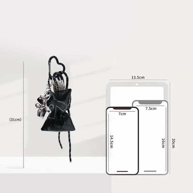 Sweet Quilted Leather Bow Keychain Organizer Cute Mini Bag Charm for Girls Sweet Korean Bow Key Holder with Pendant