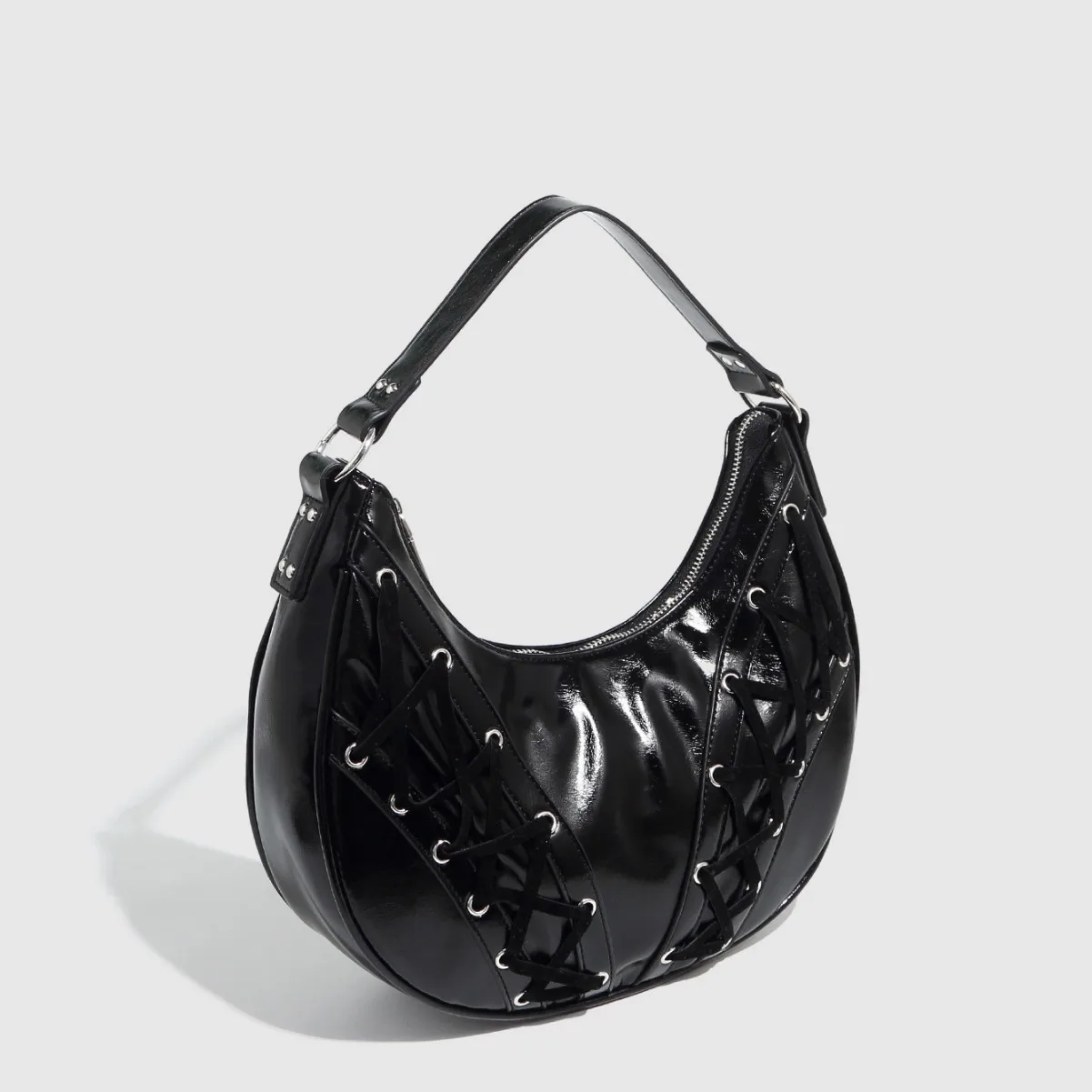 Women Crescent Shoulder Bag Simple Tote Purse Large Capacity PU  Bow Handbag Adjustable Strap Zip Closure Y2K Dumpling Bag