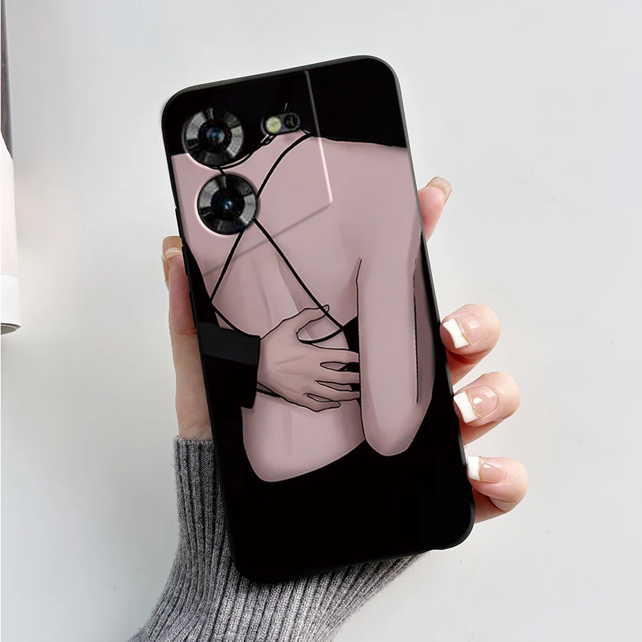 Stylish Black Silicone Phone Case with Pattern - Slim and Soft  Cover