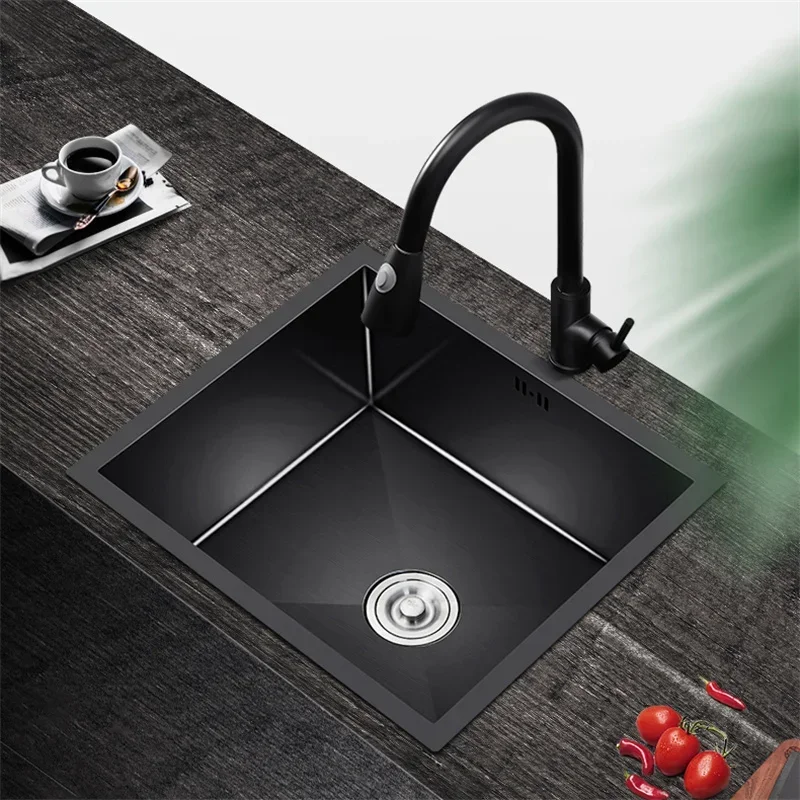 304 Stainless Steel Kitchen Sinks Handmade Small Single-slot Kitchen Bar Built-in Wash Basin Under Counter Basin