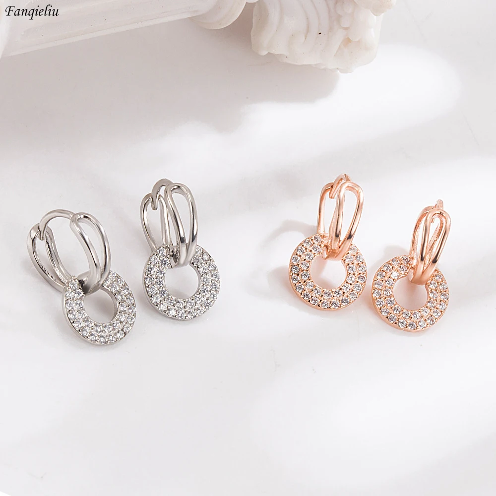 

Fanqieliu Stamp 925 Silver Needle Rose Gold Round Crystal Hoop Earrings For Women New Jewelry Girl Gift Trendy FQL23005