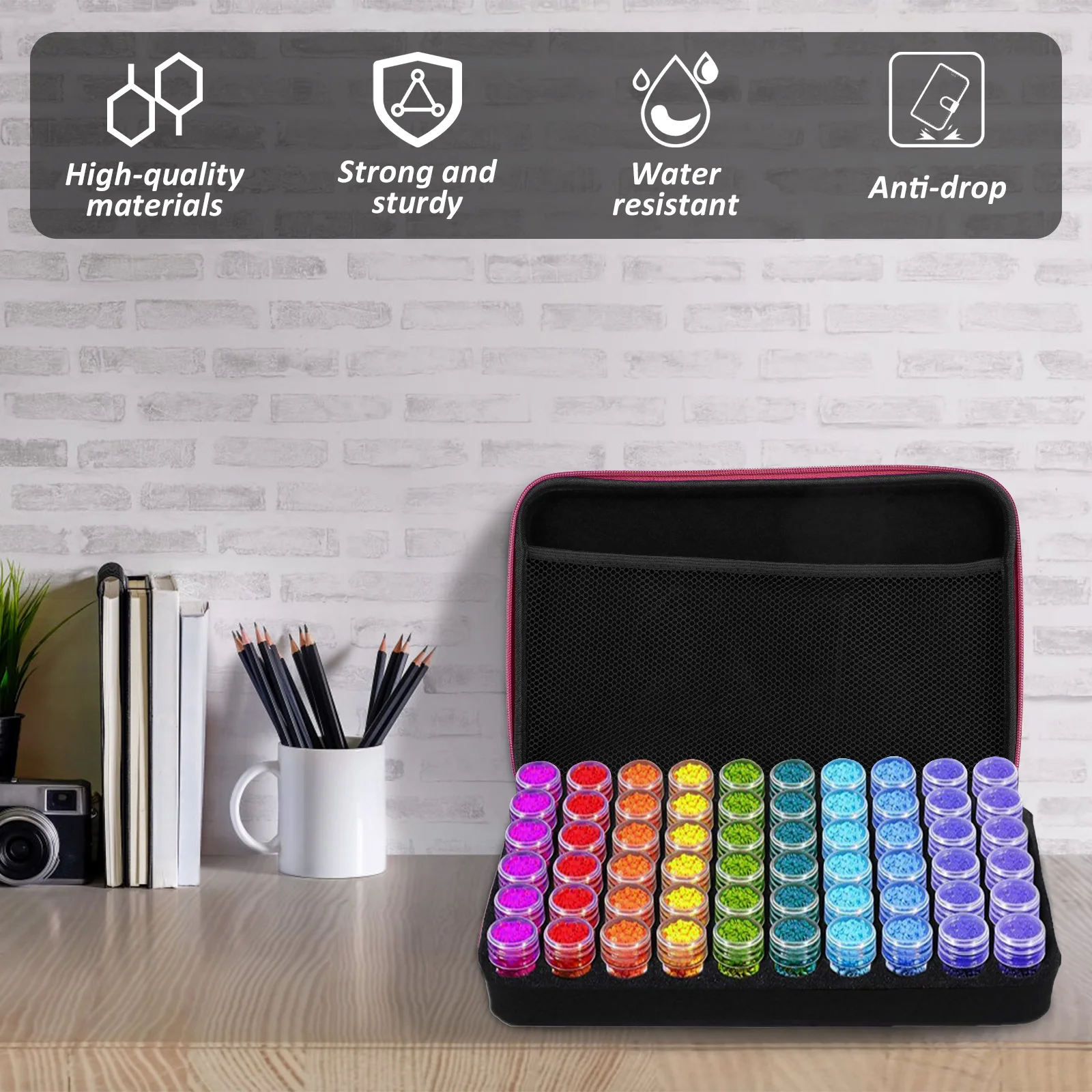 60 Slots Diamond Painting Storage Containers, Diamond Art Accessories and Tools Kit Box with Shockproof Jars for DIY Art